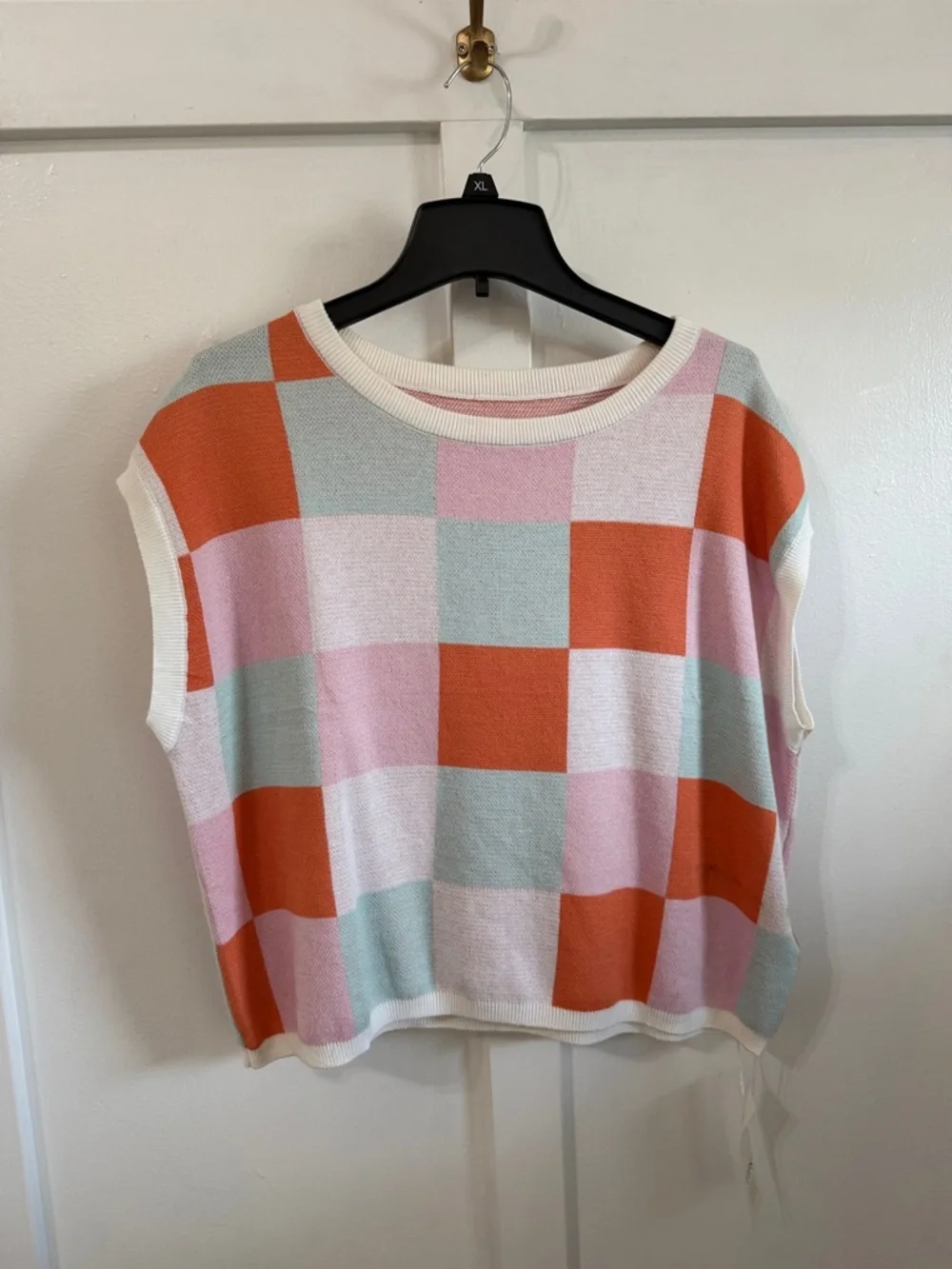 NWT Checked Knit Cap Sleeve Top - Multicolor - Picture 4 of 5